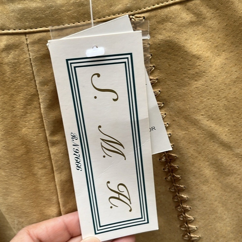 S.M.H. Vintage Dead Stock Tan Suede Crochet Patchwork Pants Boho Coachella sz 10 - Picture 11 of 12